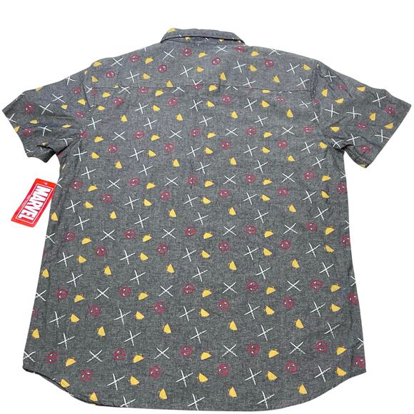 Deadpool Tacos & Swords Button Up Shirt Men XL Gray Short Sleeve Marvel New - Picture 2 of 8